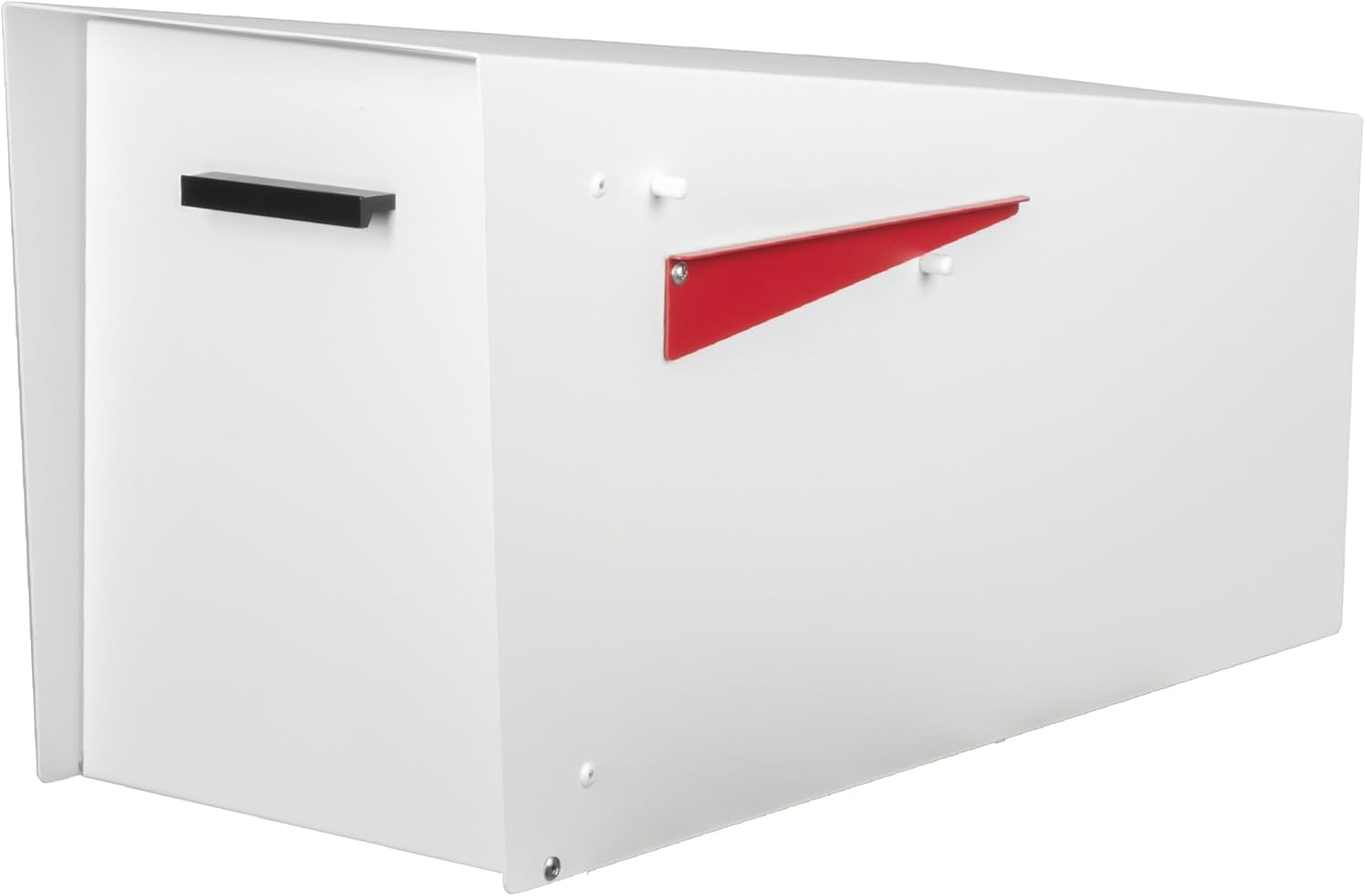 Ilyapa Modern Mailbox with Angle Design Post Mount - White Powder Coated Metal Mailbox - Waterproof for Curbside Parcels, with Magnetic Close Door