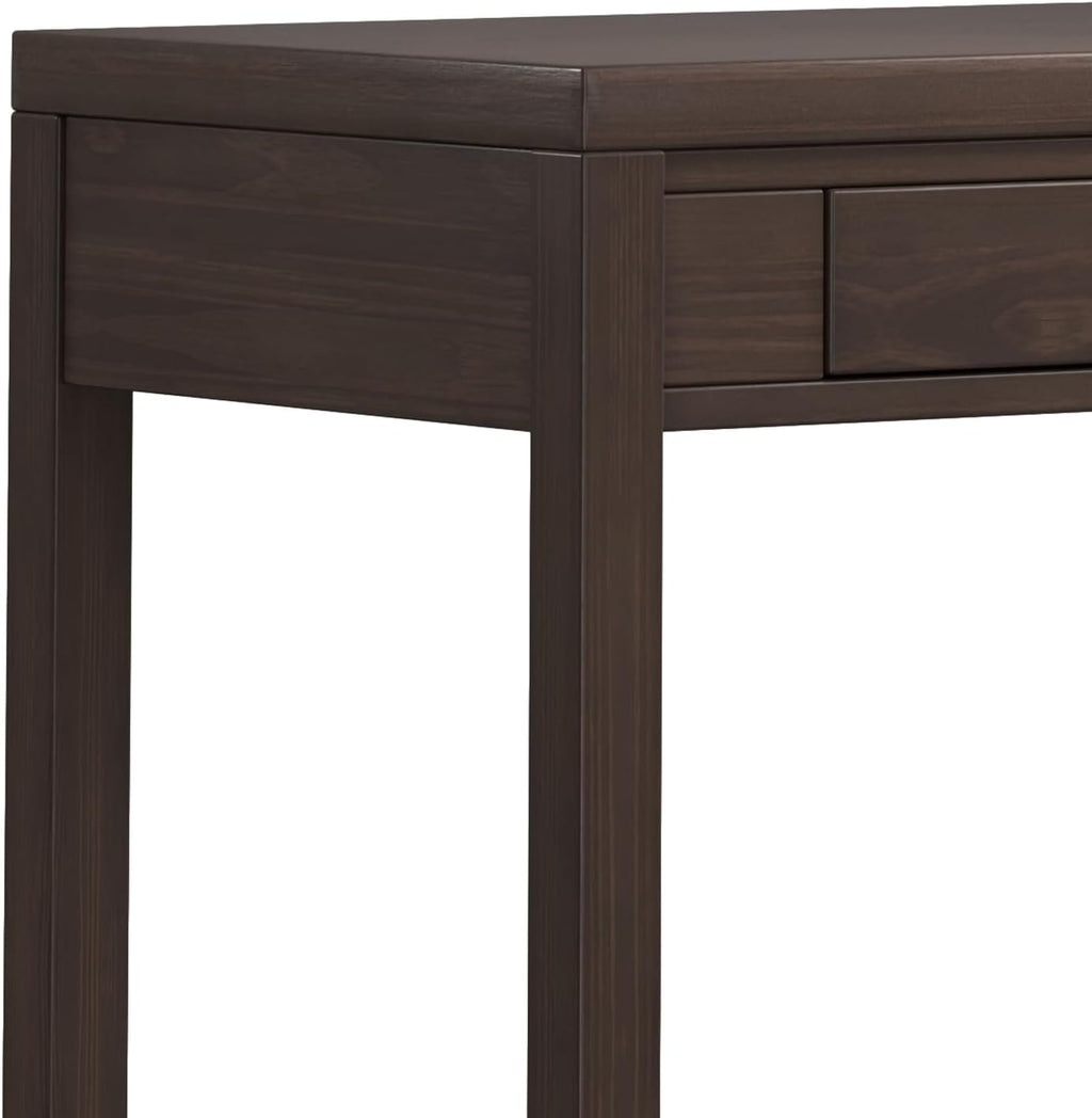 SIMPLIHOME Hollander Small Desk - 38 Inch Wide Solid Wood Writing Desk in Warm Walnut Brown, Contemporary Home Office Computer Table for Study or Compact Space with Flip-Down Keyboard Tray