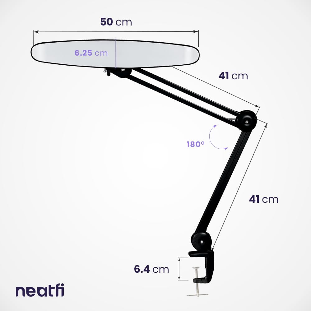Neatfi XL 2200 Lumens 20W LED Desk Lamp with Clamp – Adjustable Color Temperature | 4-Level Dimmable Light | Home Office, Crafts & Workbench | 20-Inch Wide Head (Black, CCT with Clamp)