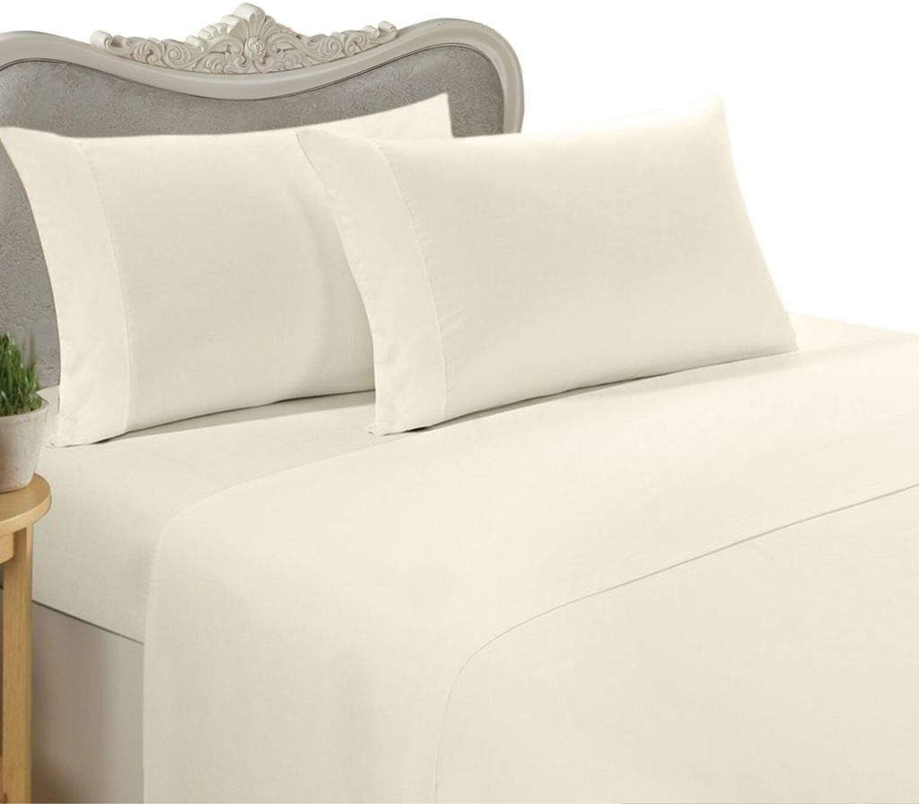 Rayon from Bamboo 4 (Four) Piece Luxurious 1500 Thread Count Queen Size Goose Down Alternative Comforter Set, Ivory Solid Color, 1500 TC - 750FP - 50Oz.