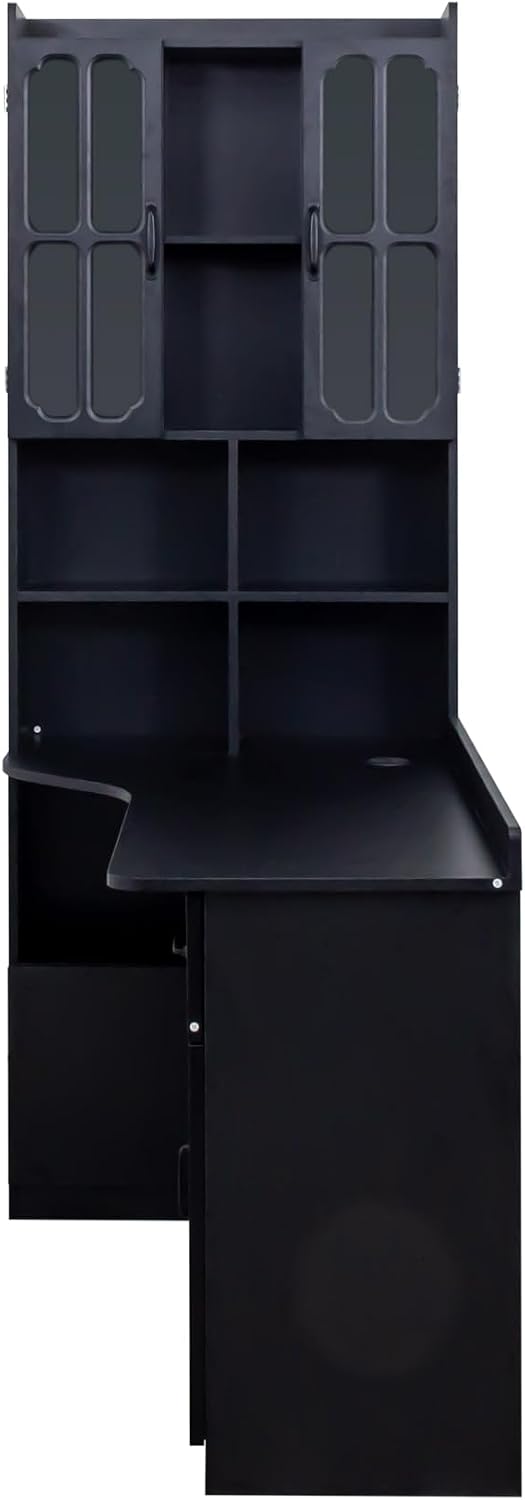 ZeHuoGe L-Shaped Corner Computer Desk for Home Office or Study Desk, Study Modern Style Table with Drawers, Bookshelf & Hutch, 2-in-1 L-Shaped Design, Large Working Space (Black)