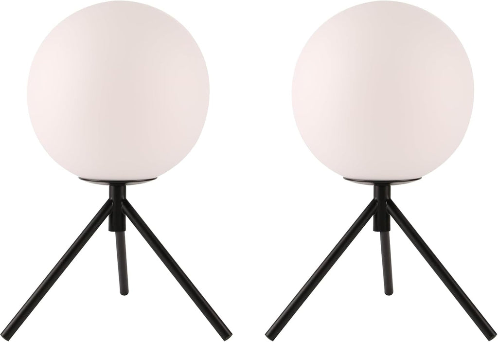 Black Globe Table Lamp Set of 2, Modern Minimalist Table Lamp with Milky White Shade, 8' Glass Ball Bedside Lamp Orb Nightstand Lamp Small Desk Lamps for Bedroom Living Room Home Office Study