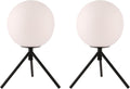 Black Globe Table Lamp Set of 2, Modern Minimalist Table Lamp with Milky White Shade, 8' Glass Ball Bedside Lamp Orb Nightstand Lamp Small Desk Lamps for Bedroom Living Room Home Office Study