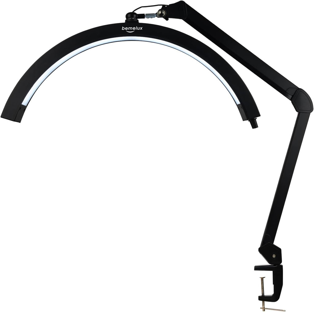 LED Half Moon Light with Desk Clamp, 30W Bright 288PCS LEDs, Metal Swing Arm for Beauty, Nail Art, Makeup, Facial Care, Tattoos, Sewing and Hand Craft DIY(Black)