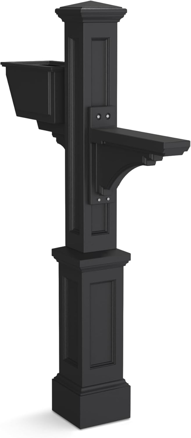 Mayne Westbrook Mailbox Post with Standard Arm and Planter – Weather-Resistant, Durable Classic Design – Easy-to-Install Outdoor Mailbox Post