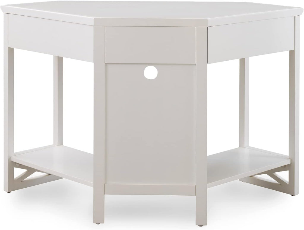 Leick Home Sage Corner Office Desk, Solid Wood, with Drop Front Keyboard Drawer, White, 85430