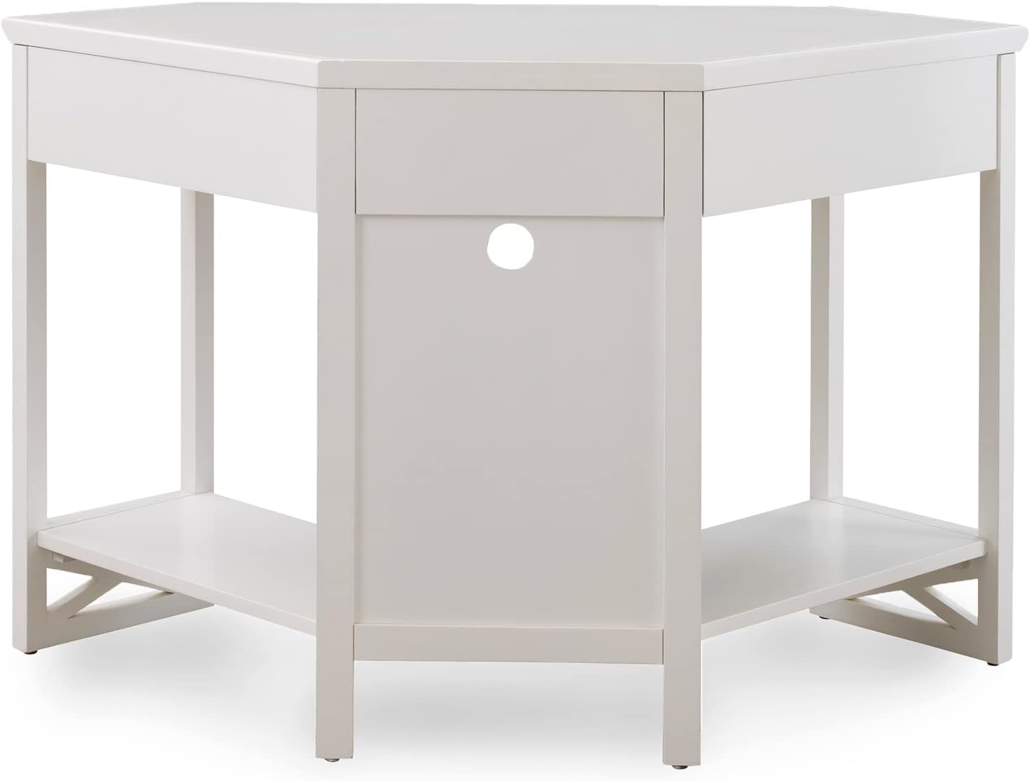Leick Home Sage Corner Office Desk, Solid Wood, with Drop Front Keyboard Drawer, White, 85430