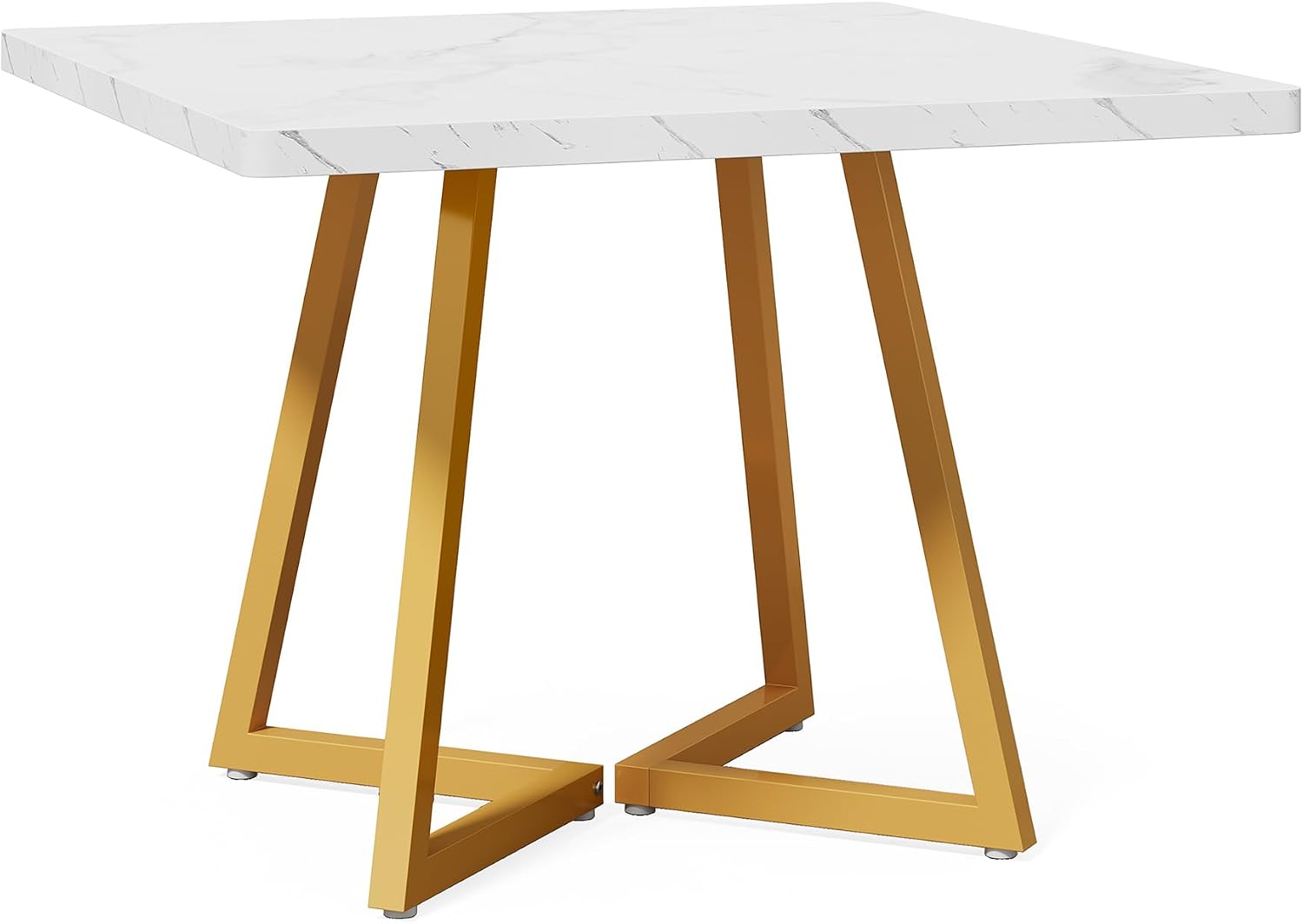 LITTLE TREE 31.5 Inches Small Dining Table for 4, Square Dinner Table for Small Space, Dining Room Tables, White Gold Wooden Kitchen Table with Metal Legs, Modern Leisure Cafe Table for Apartment