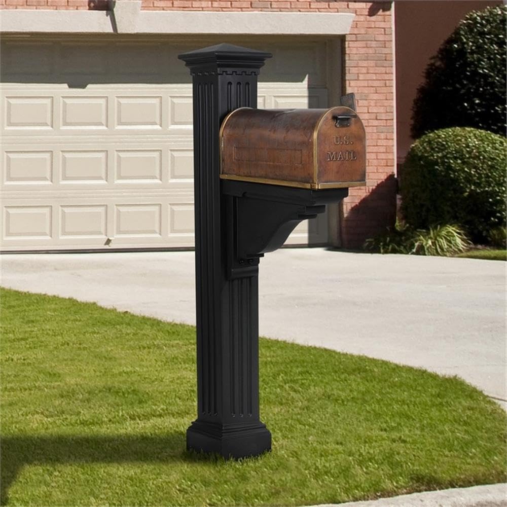 Pemberly Row Weatherproof Traditional Plastic Mail Post in Black