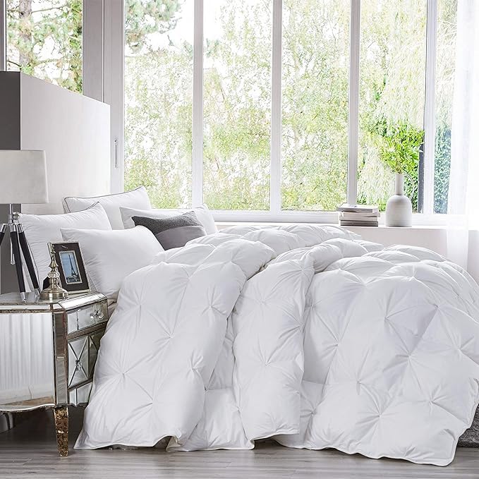 Luxurious All-Season Luxury Siberian Goose Down Pinch Pleated Comforter Duvet Insert 1200 Thread Count 120 X 98 inches, 100% Egyptian Cotton Down Feather Comforter (Palatial King, White)