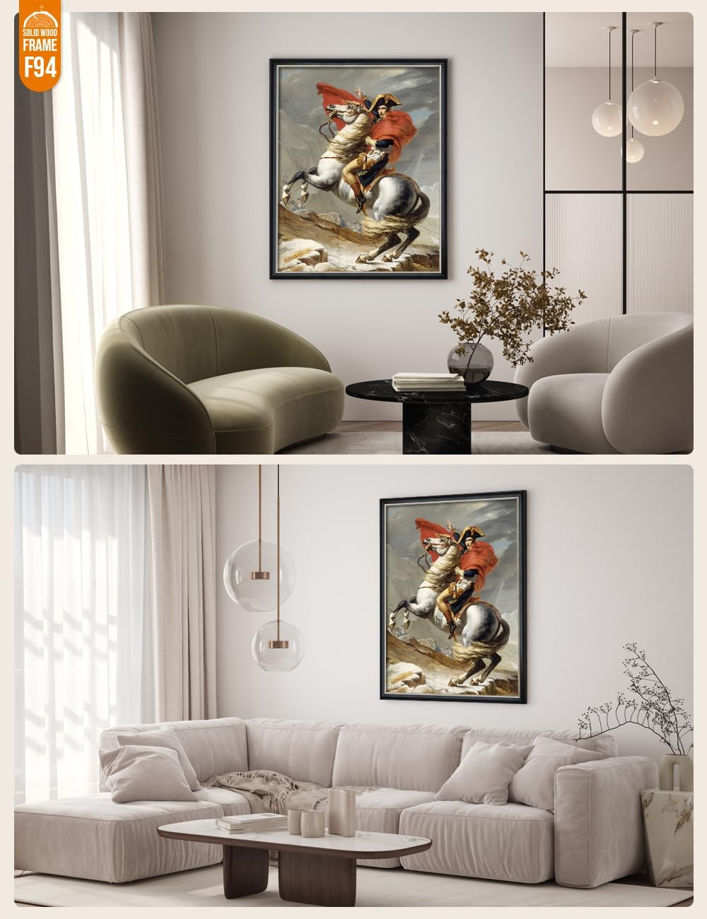 DECORARTS - Napoleon Crossing The Alps by Jacques Louis David Art Reproduction. Oversize Solid Wooden Frame Matching with Giclee Prints Canvas Wall Art. Total Size: W 35' x H 43'