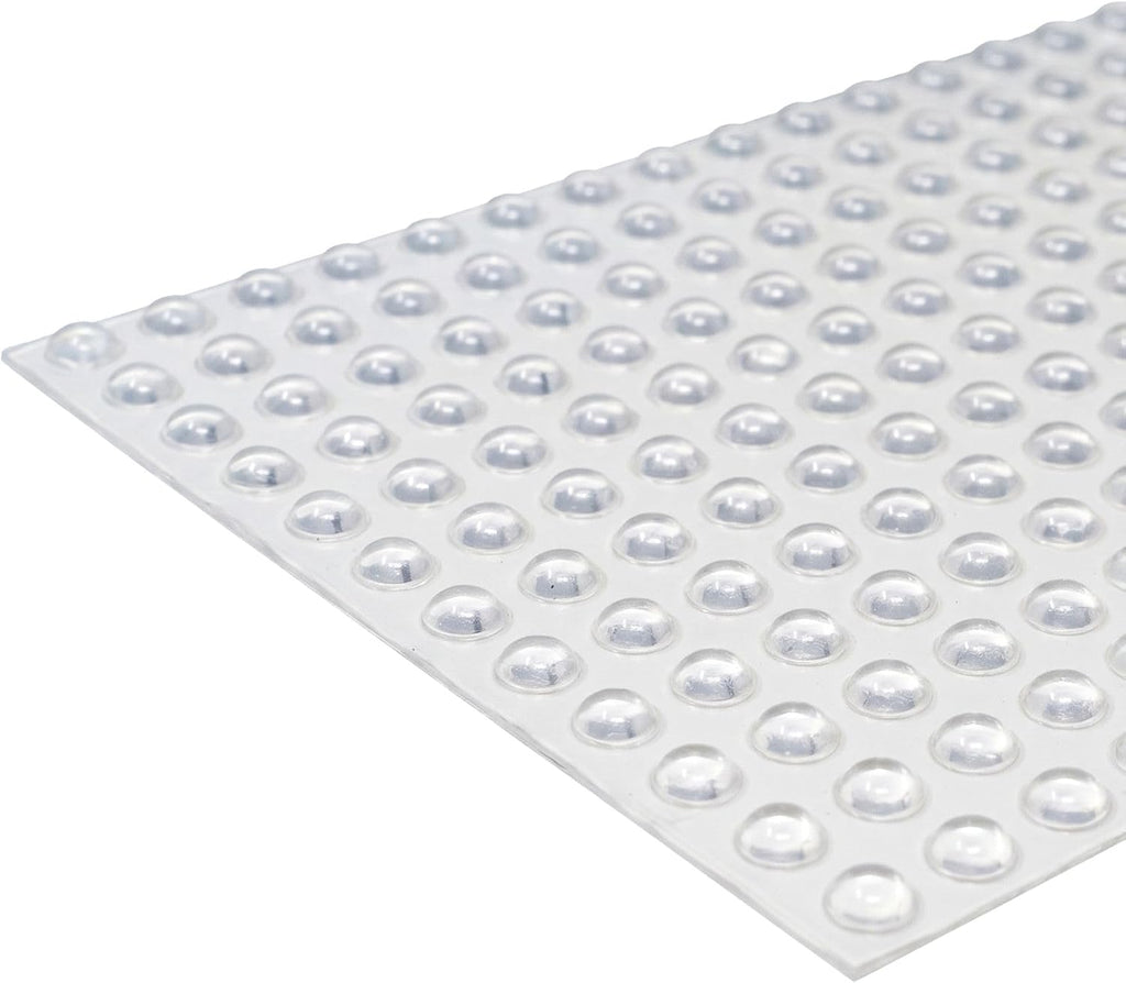 Bumper Specialties Self Adhesive Bumper Feet 0.375' x 0.150' (9.5mm x 3.8mm) Clear Hemispherical Soft Polyurethane Pads for Cabinet Door Sound Dampening, 7,200 Pieces per Box, BS12SD