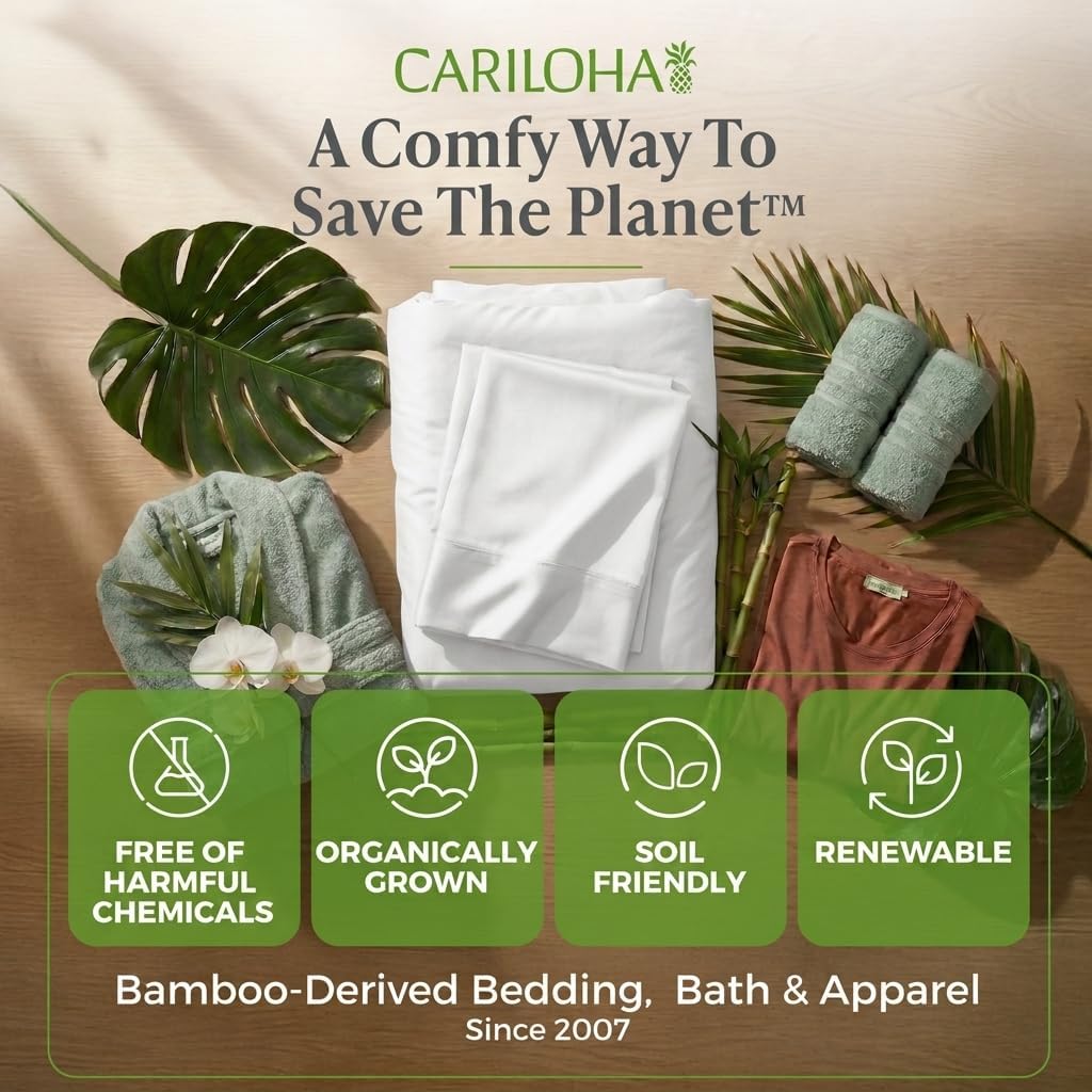 Cariloha Retreat 4-Piece Sateen Sheet Set | White | King | Lyocell Material | Breathable, Corner Straps, Extra Soft & Cooling