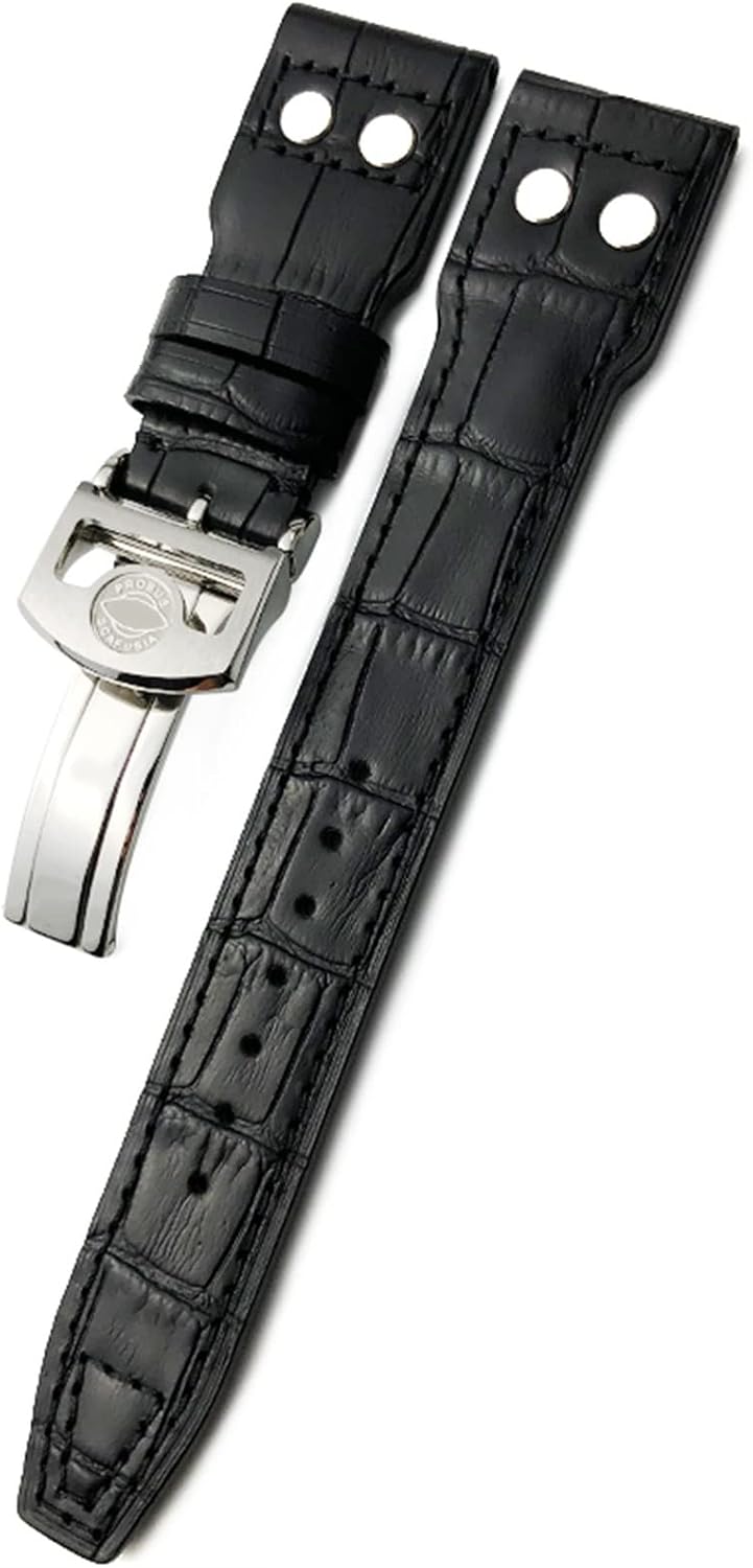 20mm 21mm 22mm Rivet Calfskin Leather Watch Band Fit for IWC Big Pilot IW5009 Spitfire IW3777 Le Petit Prince Mark Strap (Color : Blue, Size 22mm)