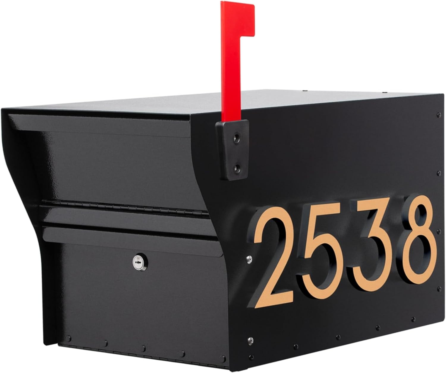 Whitehall MailVault Streetside Locking Mailbox, Personalize with Modern Stand-Off Address Numbers Package – Steel, Secure Weather Resistant Modern Square Mailbox (Black/Gold)