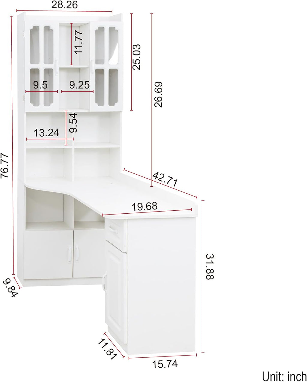 ZeHuoGe L-Shaped Corner Computer Desk for Home Office or Study Desk, Study Modern Style Table with Drawers, Bookshelf & Hutch, 2-in-1 L-Shaped Design, Large Working Space (White)