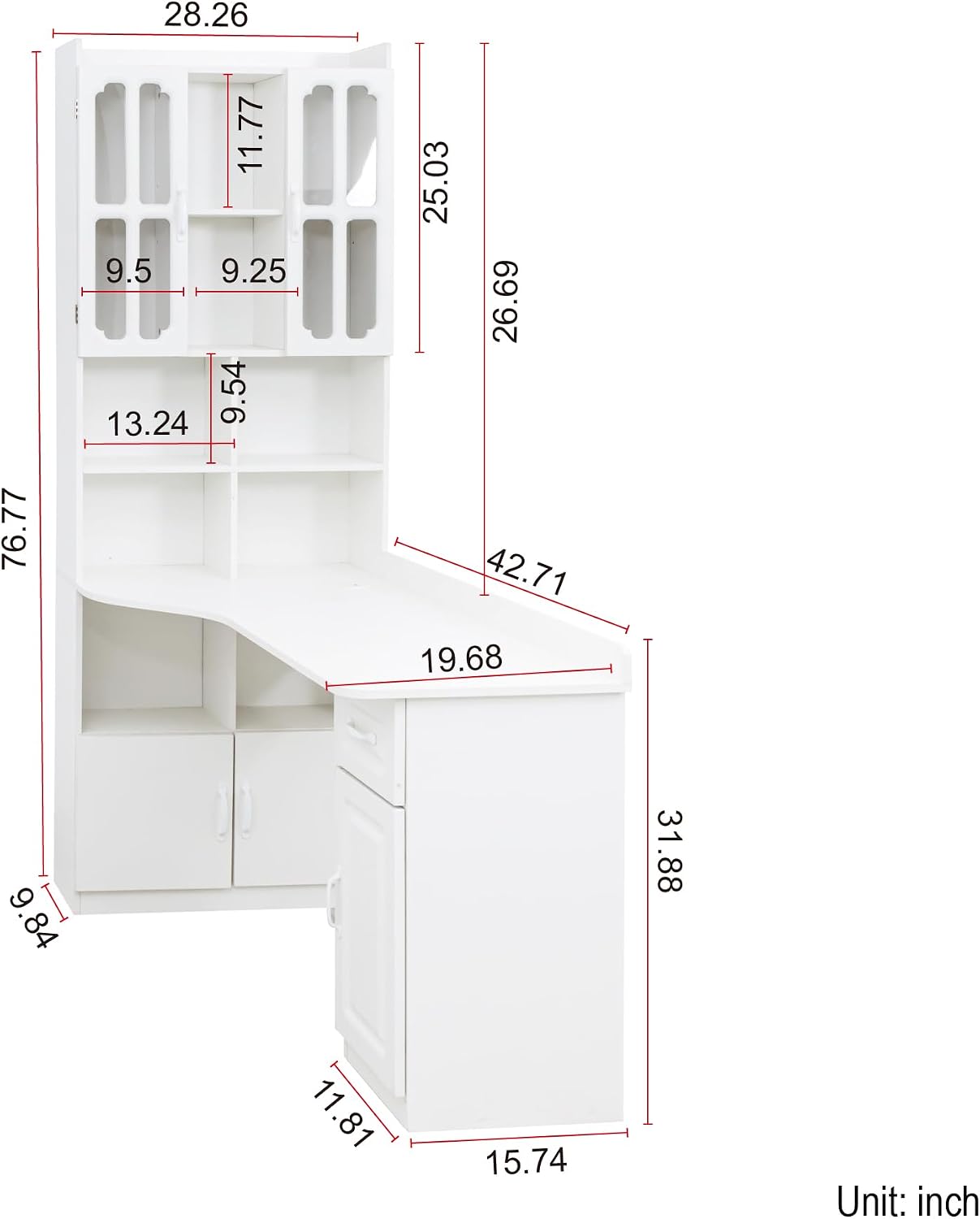 ZeHuoGe L-Shaped Corner Computer Desk for Home Office or Study Desk, Study Modern Style Table with Drawers, Bookshelf & Hutch, 2-in-1 L-Shaped Design, Large Working Space (White)