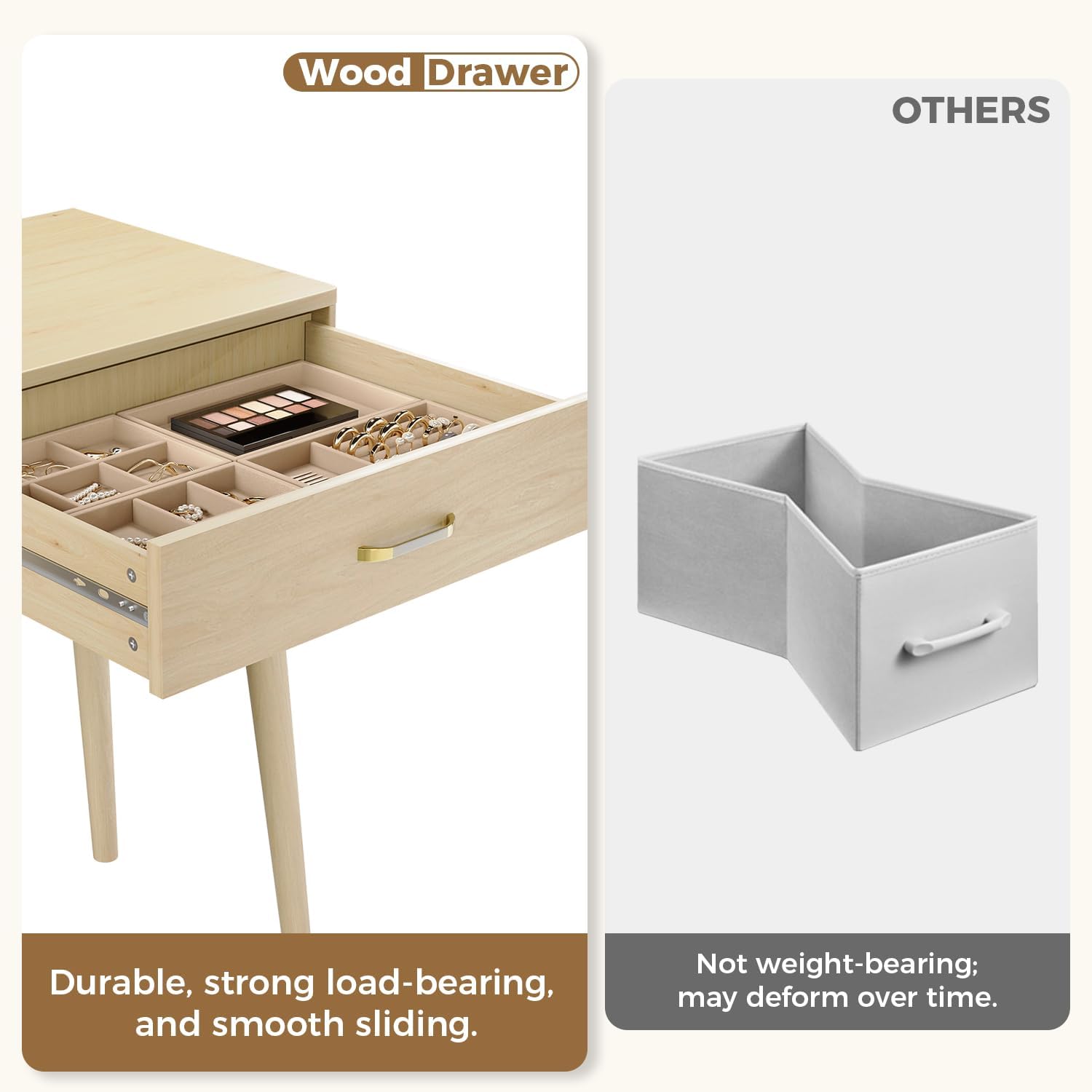 FUNKOCO Small Wood Desk with Drawers - 40 Inch Home Office Study Writing Desk for Bedroom, Vanity Desk with 4 Solid Legs, Modern Computer Desk for Small Spaces