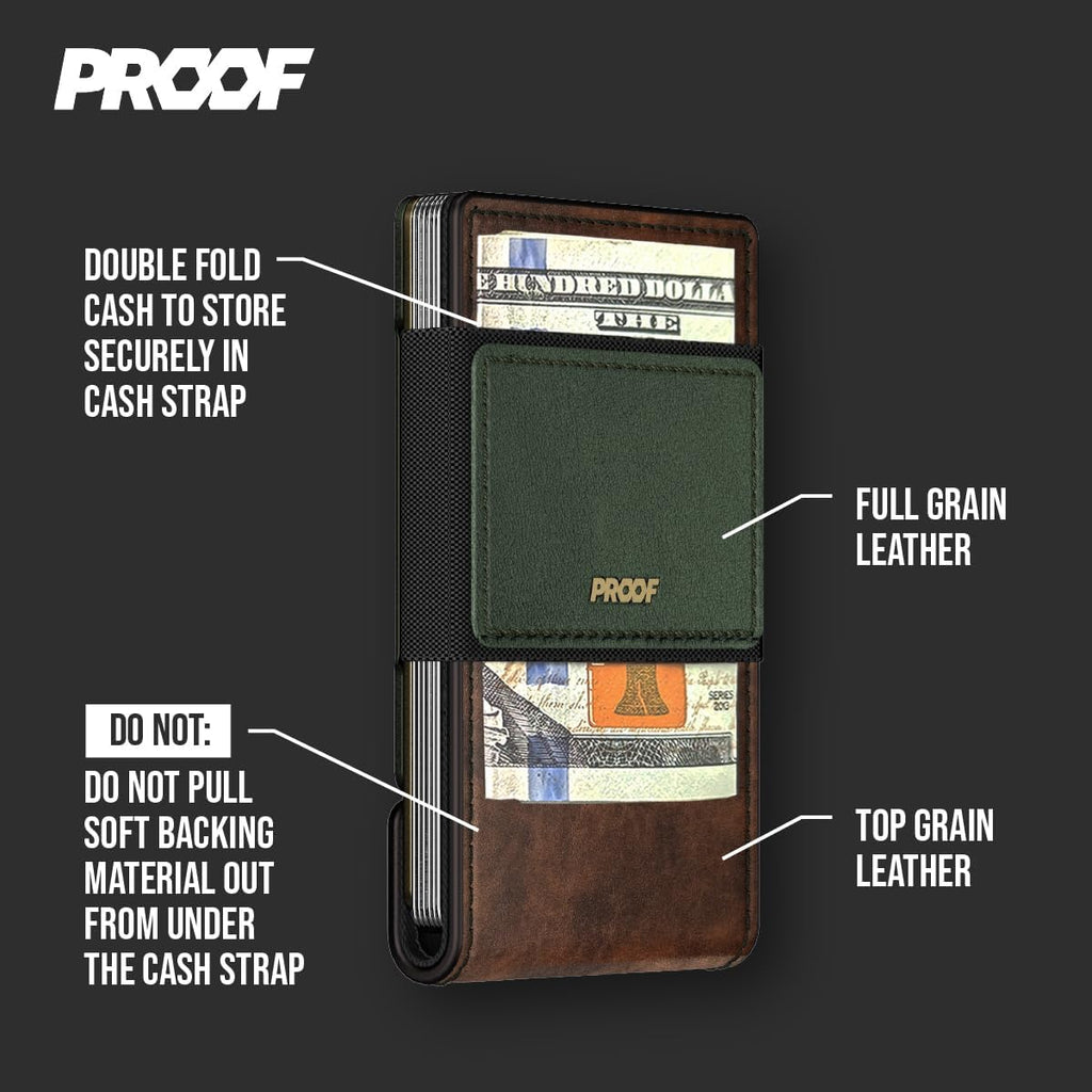 PROOF Wallet | Slim Minimalist Wallets for Men | Leather & Metal | RFID Wallet | Front/Back Pocket | Gift Box | Veteran Owned