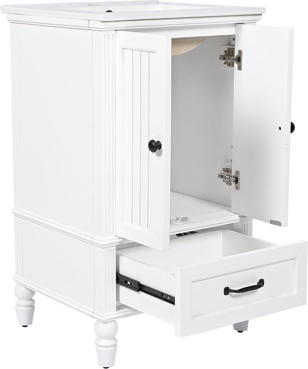 Harper & Bright Designs Bathroom Vanity with Sink, 20' Bathroom Sink Cabinet with Two Doors, Magnetic Door Stopper and Adiustable Foot Pads, A Drawer, White