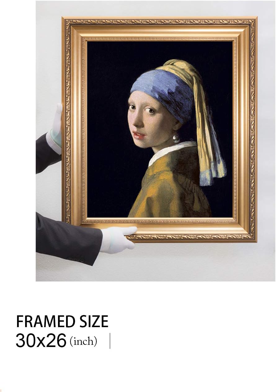 DECORARTS - Girl With A Pearl Earring, Johannes Vermeer Classic Art. Giclee Prints Framed Art for Wall Decor. Framed size: 26x30