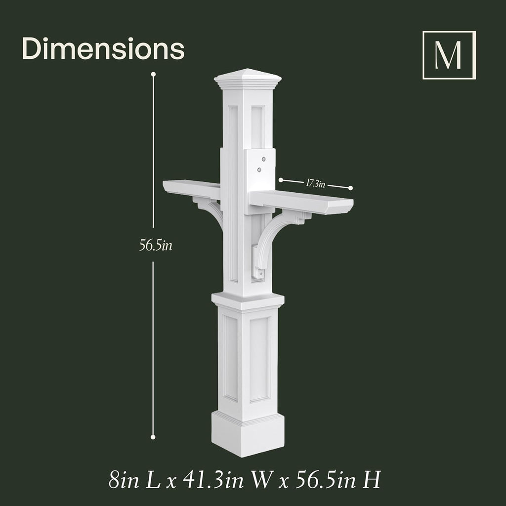 Mayne Newport Plus Double Arm Mail Post - Black - Dimensions: 8in L x 41.3in W x 56.5in H - Post & Arm Included (5814-B)