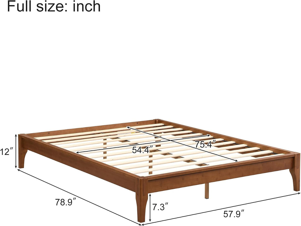 Merax Full Size Bamboo Platform Bed, Mid-Century Modern Bed Frame with Wood Slat Support, No Box Spring Needed, Easy Tool-Free Assembly, Brown