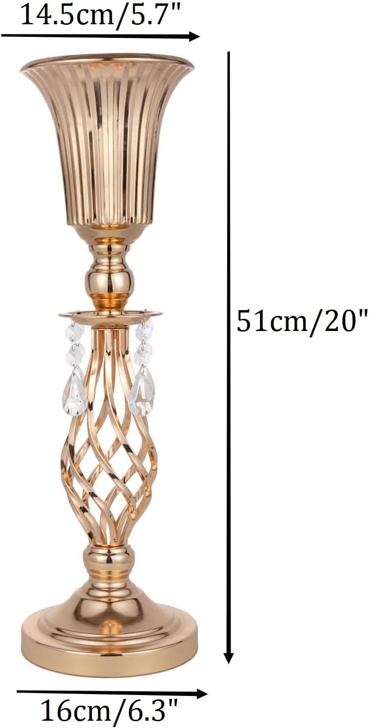 Pack of 10 Wedding Crystal Flower Vases: Elegant Floral Vases for Reception Centerpieces Parties Events, 20.2 inches Versatile Flower Arrangement & Candle Holder Stands