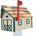 Peaceful Classics Amish Cedar Roof Wooden Mailbox with Window & Door Trim, Handcrafted Mailboxes for Outside, Post Mount Residential Mailboxes - (Beige & Green, Wood)