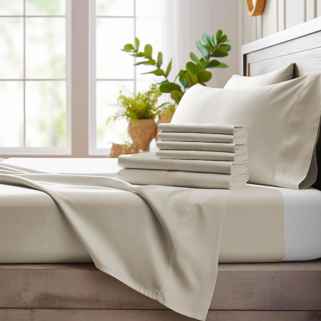 Bamboo Bay 6 Piece California King Size Sheet Set, 100% Viscose Made from Bamboo, Breathable, Ultra Soft Cooling Bed Sheets for Hot Sleepers, Beddings with Deep Pockets Fit 16' Mattress, Ivory