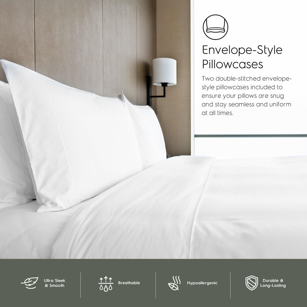 Bamboo Sheets Queen Size, 100% Pure Viscose derived from Bamboo Bed Sheet Set, Luxuriously Soft, Silky, Cooling Sheets, Double Stitched, Lifetime Promise by Tafts (Cool White)