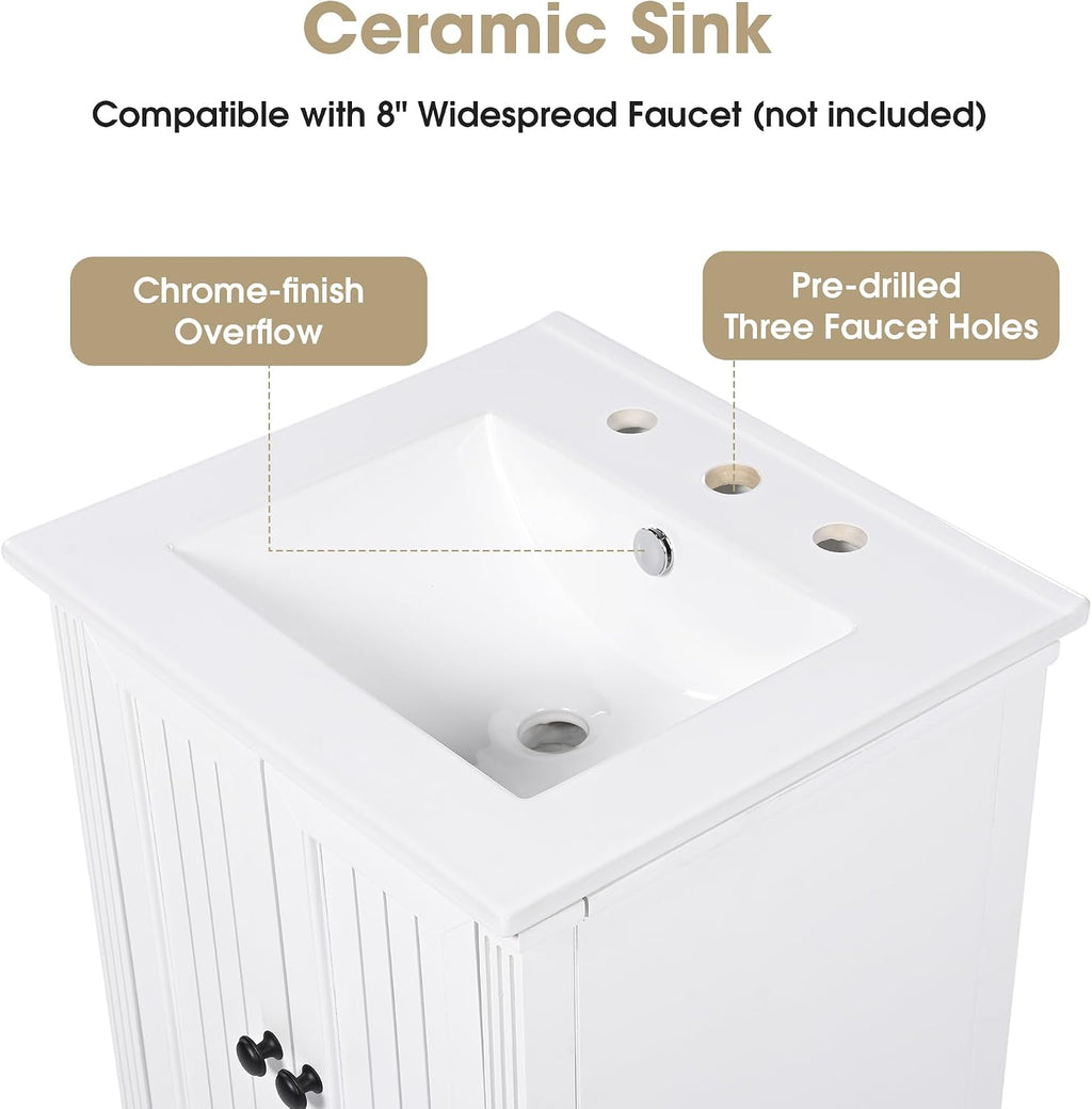Bellemave 20 Inch Bathroom Vanity with Sink 20' Bathroom Vanity Set Bathroom Vanity and Basin Sink Combo with Two Doors, A Drawer and Magnetic Door Stopper for Bathroom No Mirror (White)