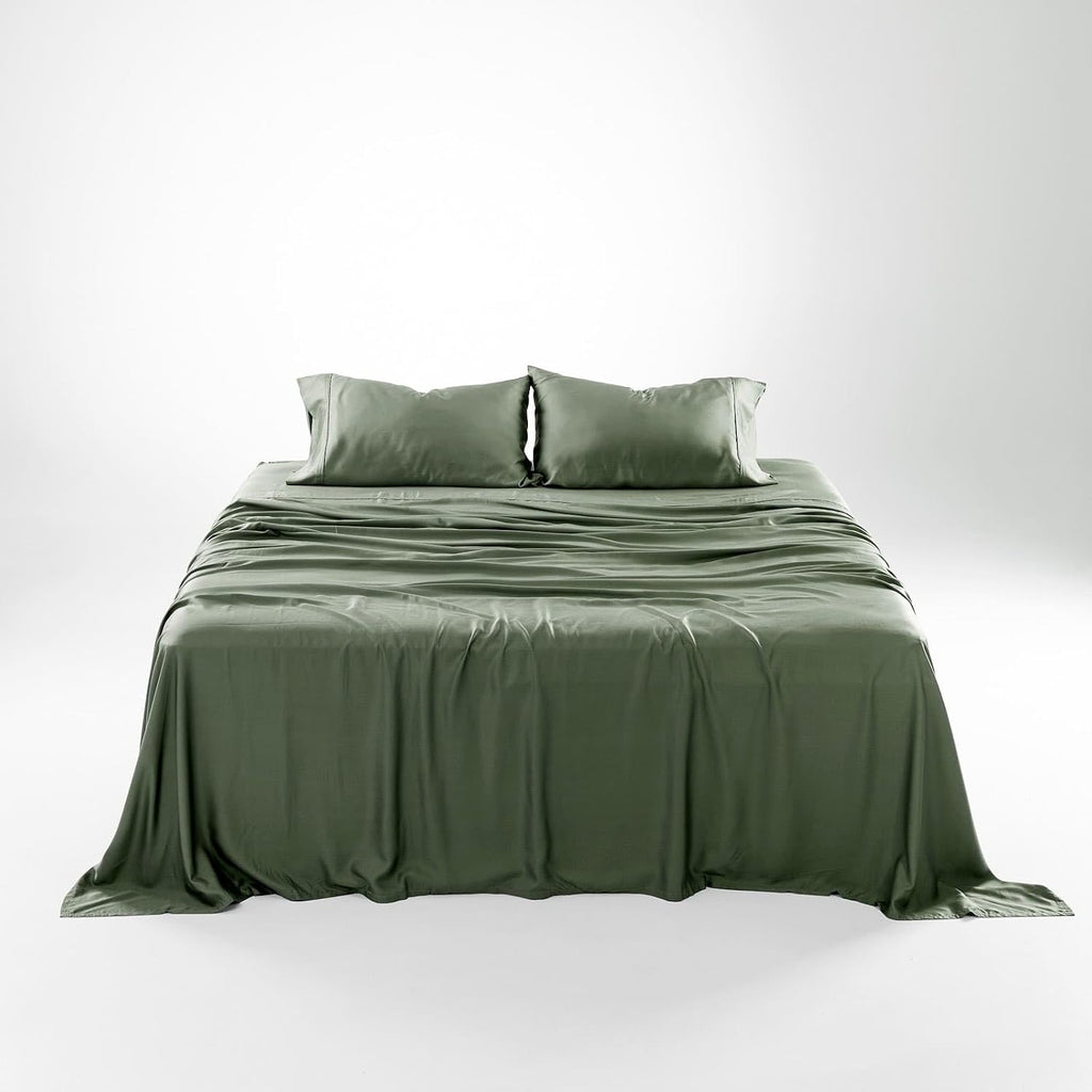 Olive + Crate Tencel Lyocell Eucalyptus Sheets King Size - Cooling Sheets for Hot Sleepers with 18 Inch Deep Pocket Fit - Moss 4-Piece Set