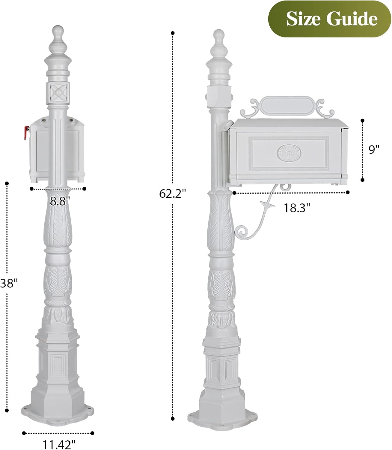 Polar Aurora Barcelona Decorative Post Mailbox Combination Stratford Heavy Duty Postal Mail Box Cast Aluminum(White)