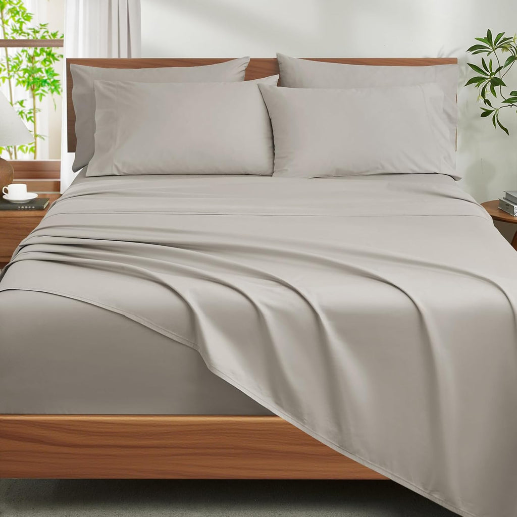 Ivellow 100% Egyptian Cotton Sheets Queen Size Set - 1200 Thread Count 6 PC 18' Deep Pocket Queen Size Bed Sheet Set，Luxury Soft Breathable Beige Cooling Sheet Sets Durable Hotel Quality Bedding