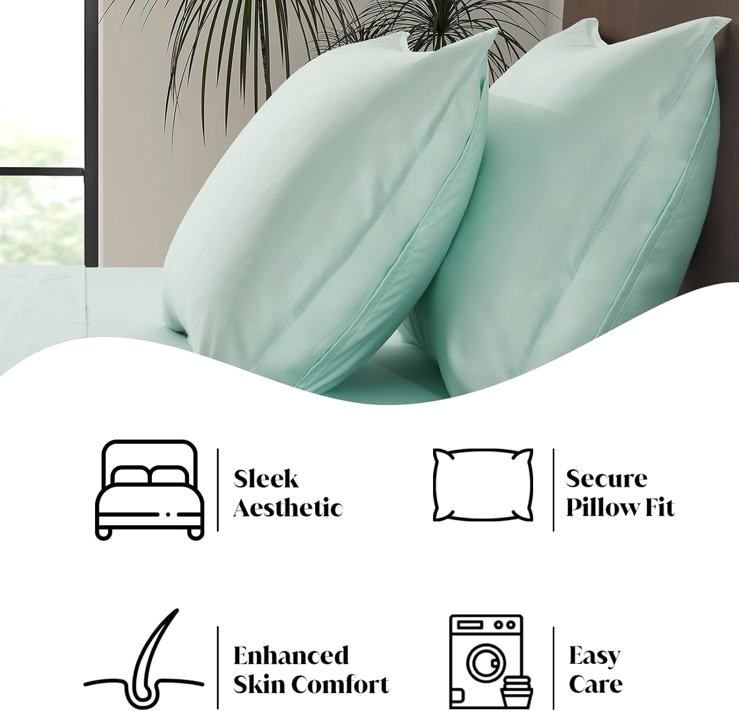 Luxury Bamboo Market | Queen Size Bed Sheet Set | 100% Viscose Made from Bamboo | Organically Grown | Ultra Soft | Cooling Sheets for Hot Sleepers | 17' Deep Pocket [Coastal Green]