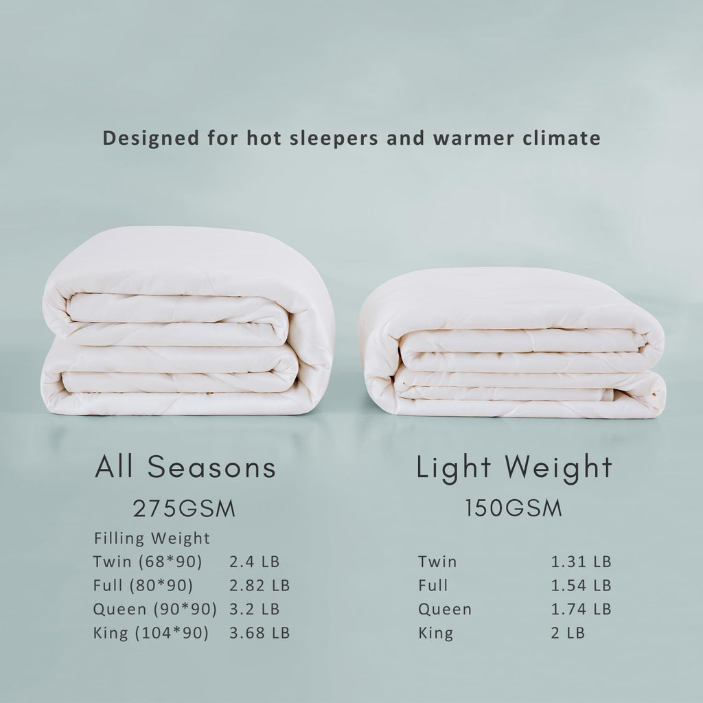 TOSMO Luxury Comforter, 100% Viscose from Bamboo Shell & Fill, Soft Breathable Cooling Silky Duvet Insert, Down Alternative Blanket for Restful Sleep (Twin, Light Weight White)