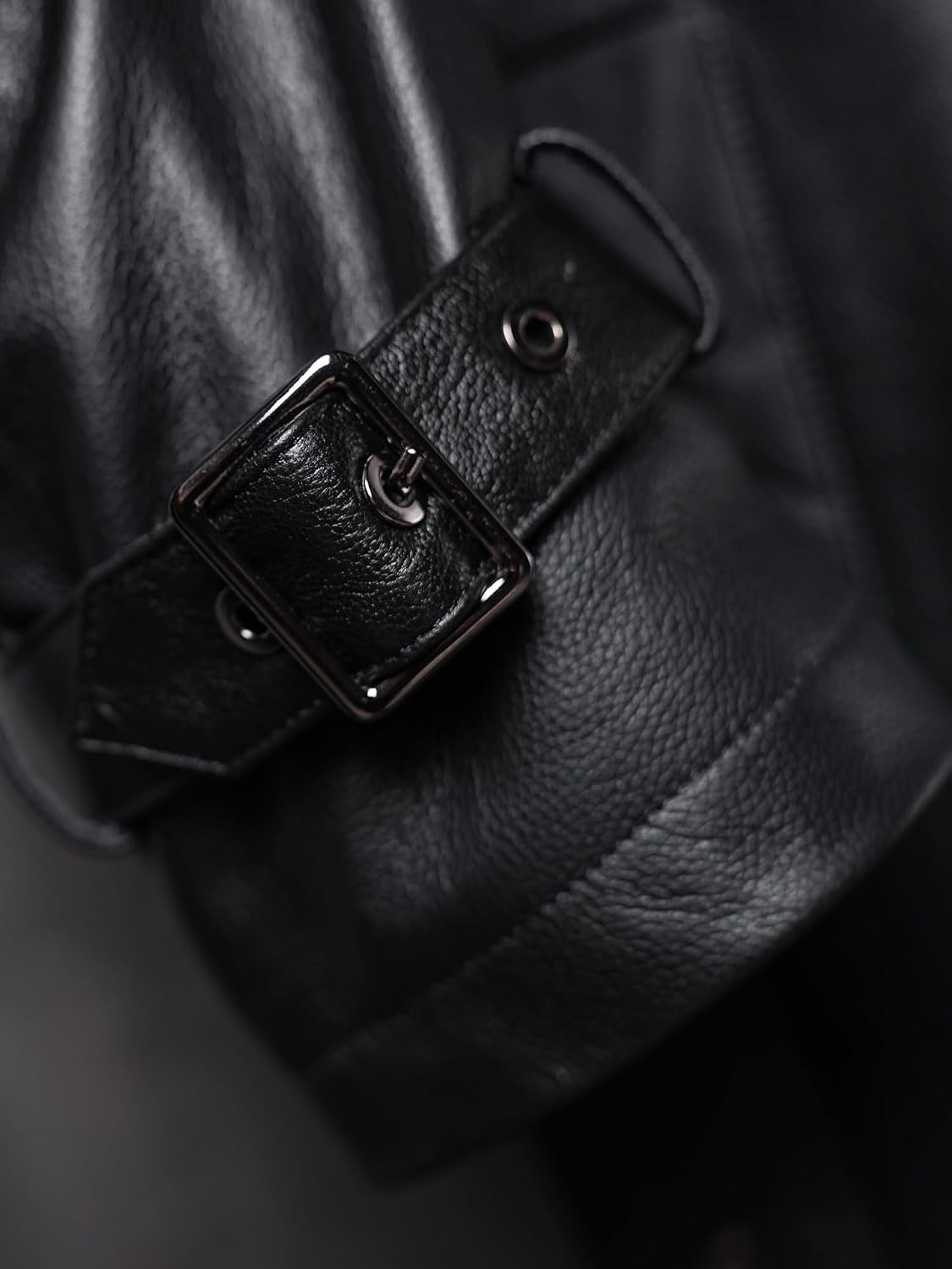 Men's Casual Long Leather Trench Coat, Slim Fit Double Breasted Notched Lapel Belt Black Full Length Jacket Overcoat