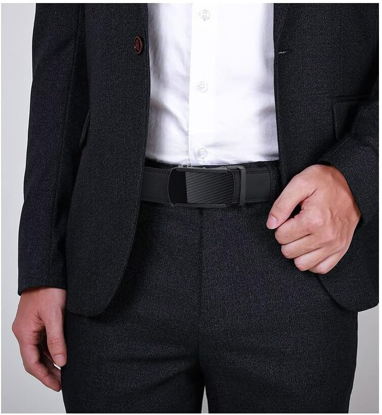 Automatic Ratchet Belt for Men - Genuine Leather Dress & Casual Use, Adjustable Buckle