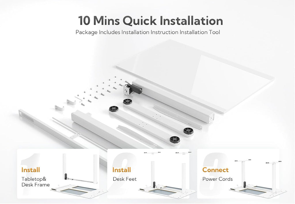 Claiks Small Glass Standing Desk, 35x20 Inch Electric Standing Desk Adjustable Height Quick Install for Computer Workstations, Super White