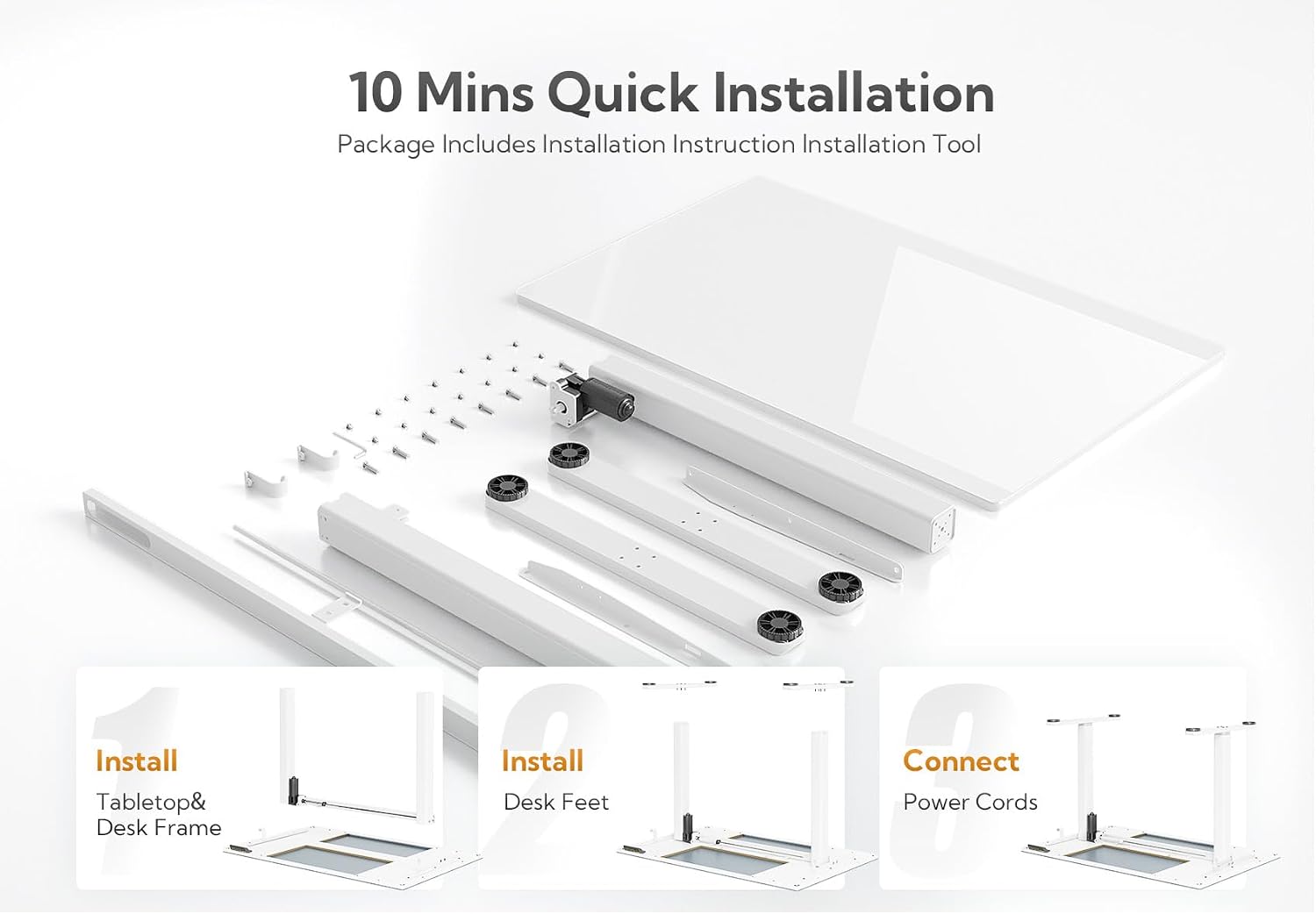 Claiks Small Glass Standing Desk, 35x20 Inch Electric Standing Desk Adjustable Height Quick Install for Computer Workstations, Super White
