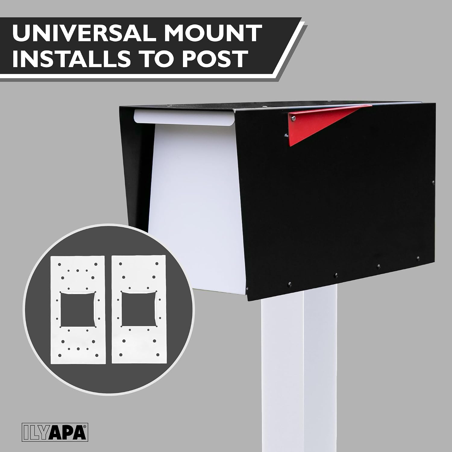 Ilyapa White Mailbox Post for Outside - 43x4x4 inch Modern Metal Mailbox Post Sleeve with Two Universal Mounting Plate Brackets for Residential