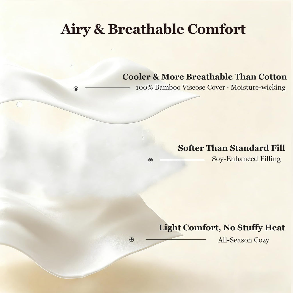 Globon Cooling Comforter King Size, Lightweight Summer Comforter for Hot Sleepers,Ultra Soft Bamboo Viscose Fabric, Breathable & Moisture Wicking,Soy Fiber Blend Fill, White