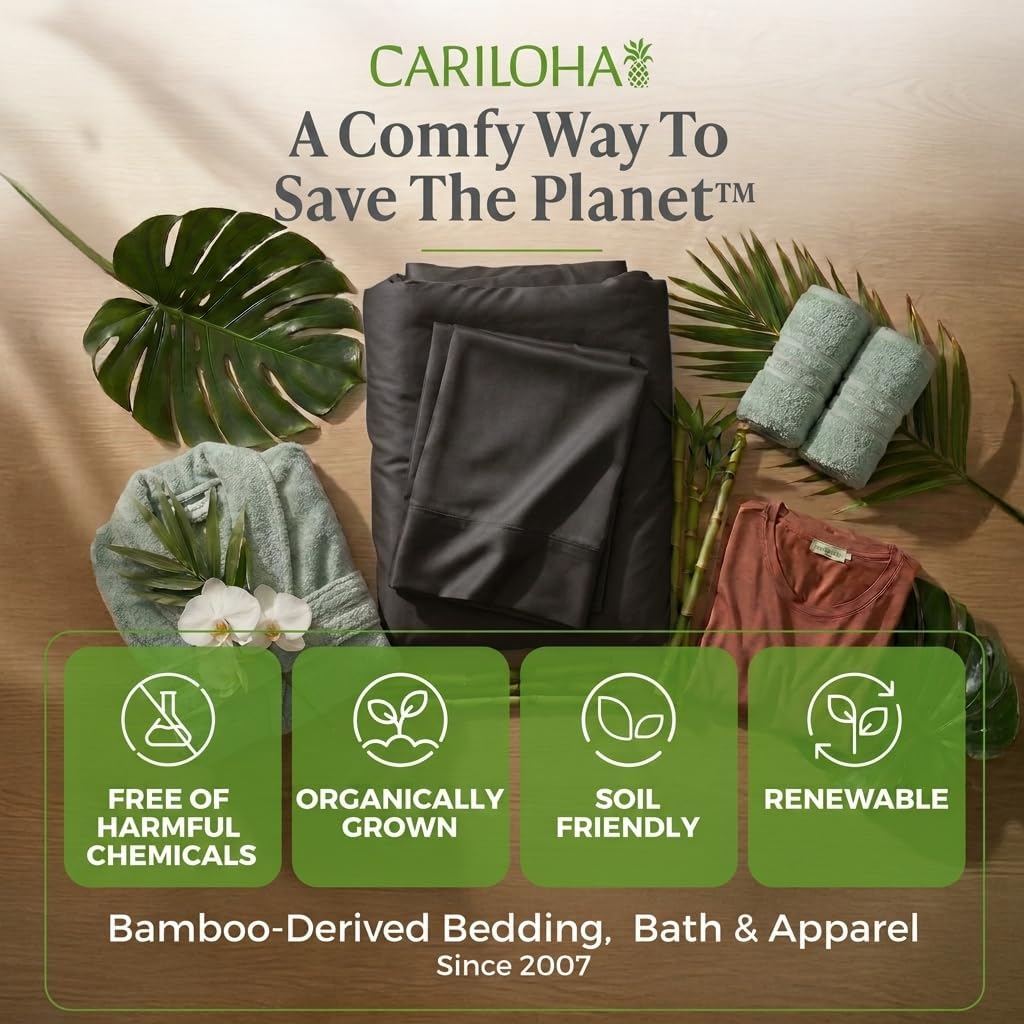 Cariloha Retreat 4-Piece Sateen Sheet Set | Black Sand | Queen | Lyocell Material | Breathable, Corner Straps, Extra Soft & Cooling