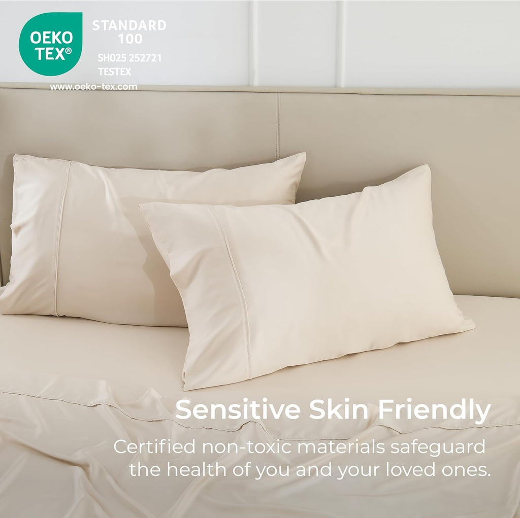GOKOTTA Split King Sheets Set 5 Pieces, 100% Rayon Derived from Bamboo Sheets Split King Size, Soft Breathable Sheets, 16' Deep Pocket Sheets with Elastic Corner Straps, Moisture Wicking