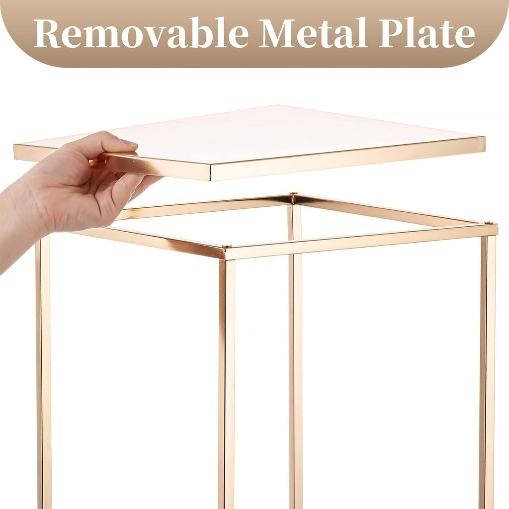 Sziqiqi Wedding Centerpieces Vase for Tables with Plates - 10 Pcs Metal Column Geometric Flower Stand 15.7in Gold Flower Display Rack Decorations for T-Stage Reception Party Fiesta Event Home