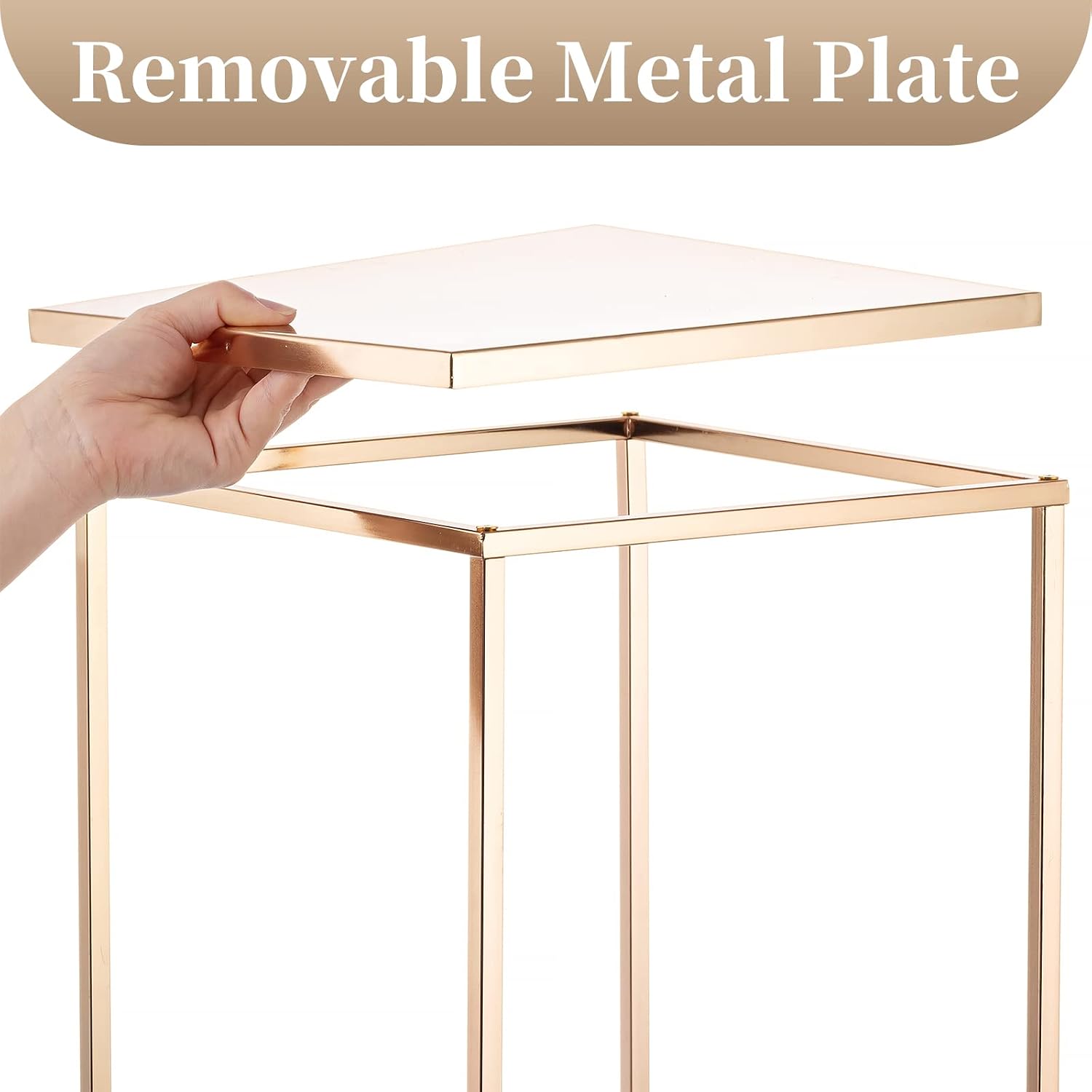Sziqiqi Wedding Centerpieces Vase for Tables with Plates - 10 Pcs Metal Column Geometric Flower Stand 15.7in Gold Flower Display Rack Decorations for T-Stage Reception Party Fiesta Event Home