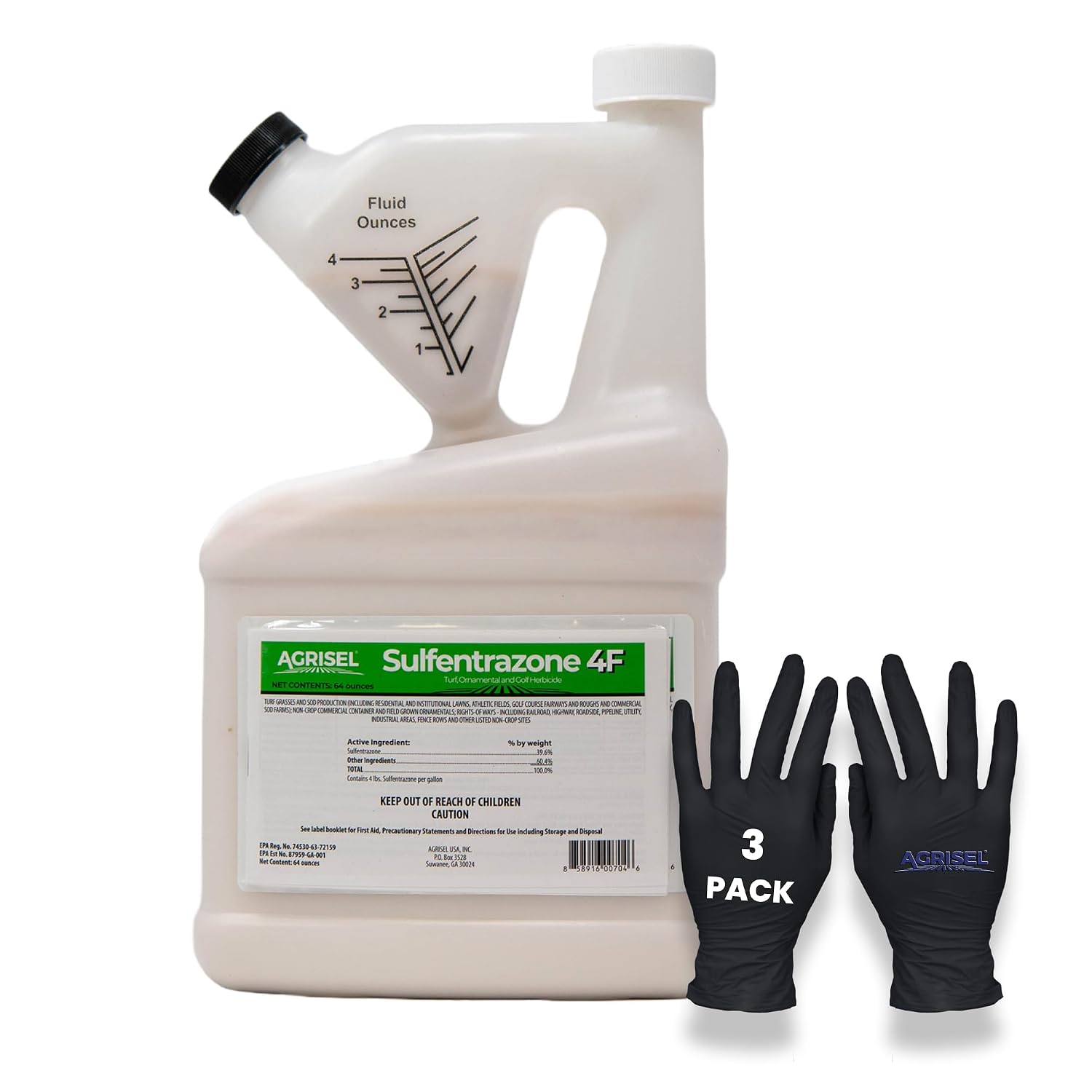 Agrisel Sulfentrazone 4F Weed Killer, Pre-Emergent and Post-Emergent, Broad-Spectrum Control, Stops 100+ Weeds, Pet Safe, Includes 3-Pack of Agrisel Protective Gloves, 64 Ounces
