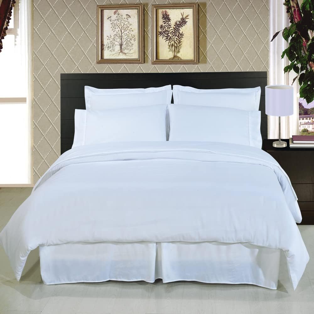 Royal Hotel Bedding Cotton Duvet Cover Set Solid White with Down Alternative Comforter Duvet Insert, 4 Piece Queen Size, 600 Thread Count, Cooling, Breathable