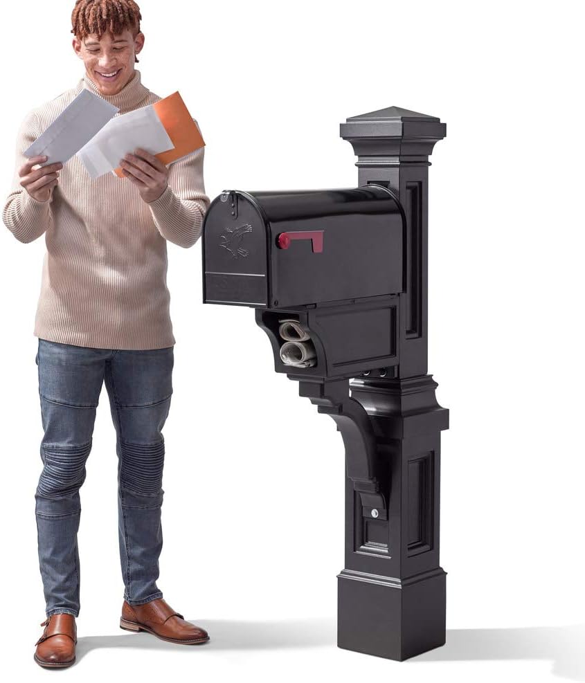 Step2 Atherton Mail Post, Mailbox Not Included, Weather Resistant, Large Outdoor Mailbox Post, Made of Durable Plastic, Easy to Install, Onyx Black